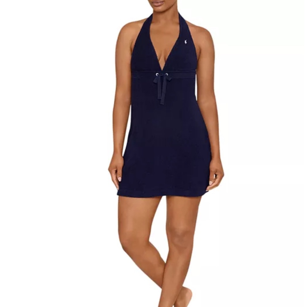 Ralph Lauren Navy Fitted Halter Terry Coverup